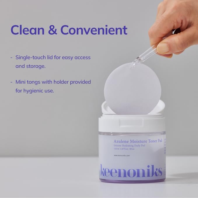 Azulene Moisture Toner Pad - Anti-flammatory & Hydrating Facial Pad with Chamomile Extract, Panthenol & AQUAXYL for Red, Sensitive Skinใ
ฃKorean Skincareใ
ฃ 80 Pads (5.07 Oz)