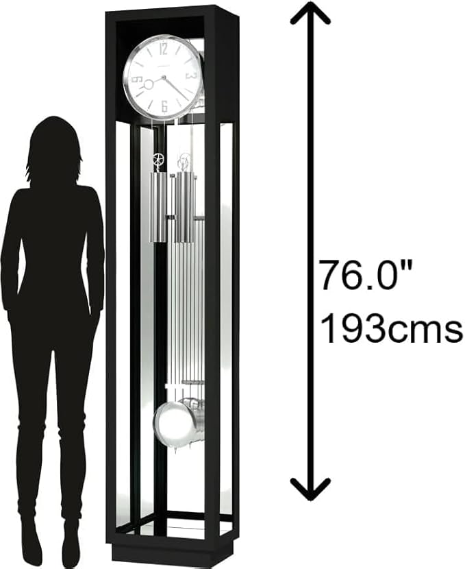 Howard Miller Houston Floor Clock II, Modern Gloss Black Finish Grid Pendulum Triple-Chime Movement, White Dial Grandfather Illuminated Home Decor for Bedroom, Office & Living Room