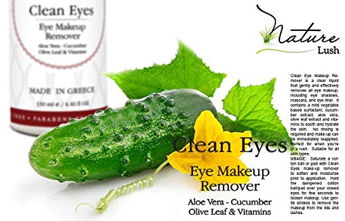 Nature Lush The Best Natural Eye & Face Makeup Remover - Oil Free - Rich Vitamins - Non Irritating โ No Hazardous Chemicals - โClean Eyes Made In Greece 4.4 oz
