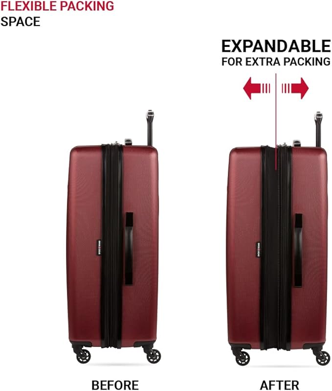 SwissGear 8018 Hardside Expandable Luggage with Spinner Wheels, Wine, 3-Piece Set (20/24/27)