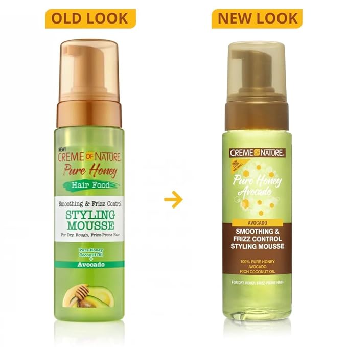 Creme of Nature Pure Honey Define Hair Food Smoothing & Frizz Control Styling Mousse, Flexible Hold & Shine for Curls, With Honey, Avocado Oil & Coconut Oil, No Crunch, 7 oz