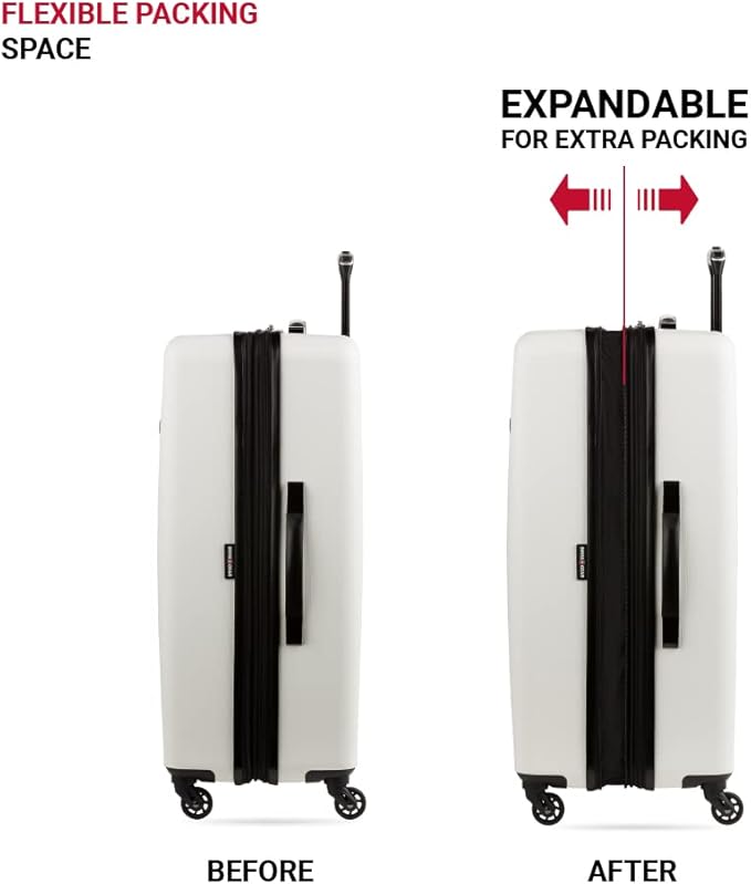 SwissGear 8018 Hardside Expandable Luggage with Spinner Wheels, White, 3-Piece Set (20/24/27)