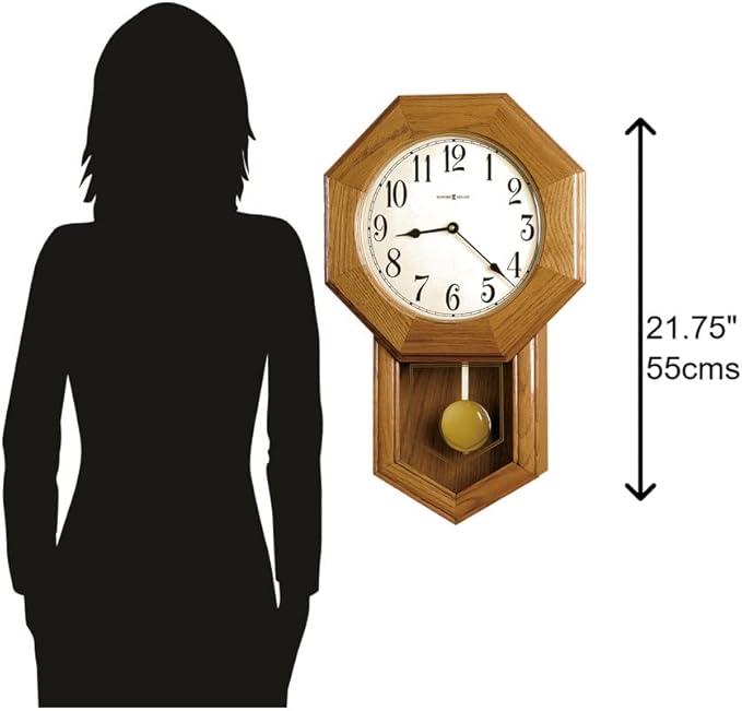 Howard Miller Elliott Wall Clock – Vintage Schoolhouse Style, Wooden Wall Clock, Pendulum & Triple-Chime Movement, Battery-Operated Hourly & Quarterly Chimes, Volume Control, Nighttime Shut Off