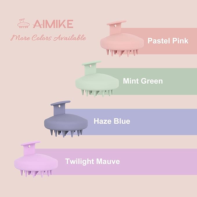 AIMIKE Scalp Massager Shampoo Brush, Soft Silicone Hair Scrubber for Washing Hair, Dandruff Removal & Scalp Scrubber Hair Growth Stimulator, Scalp Brush/Exfoliator Brush On Dry & Wet Scalp - Pink