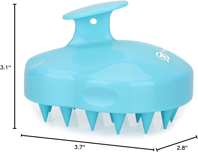 FREATECH Massager Shampoo Brush with Soft Silicone Bristles for Scalp Care, Shower Hair Scalp Scrubber Exfoliator for Dandruff Removal and Hair Growth, Wet & Dry for Men, Women and Kids, Light Blue