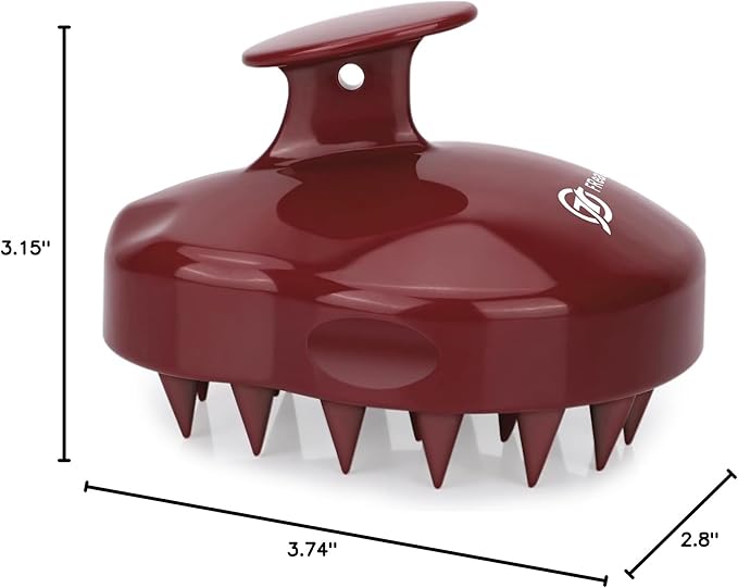 FREATECH Massager Shampoo Brush with Soft Silicone Bristles for Scalp Care, Shower Hair Scalp Scrubber Exfoliator for Dandruff Removal and Hair Growth, Wet & Dry for Men, Women and Kids, Red