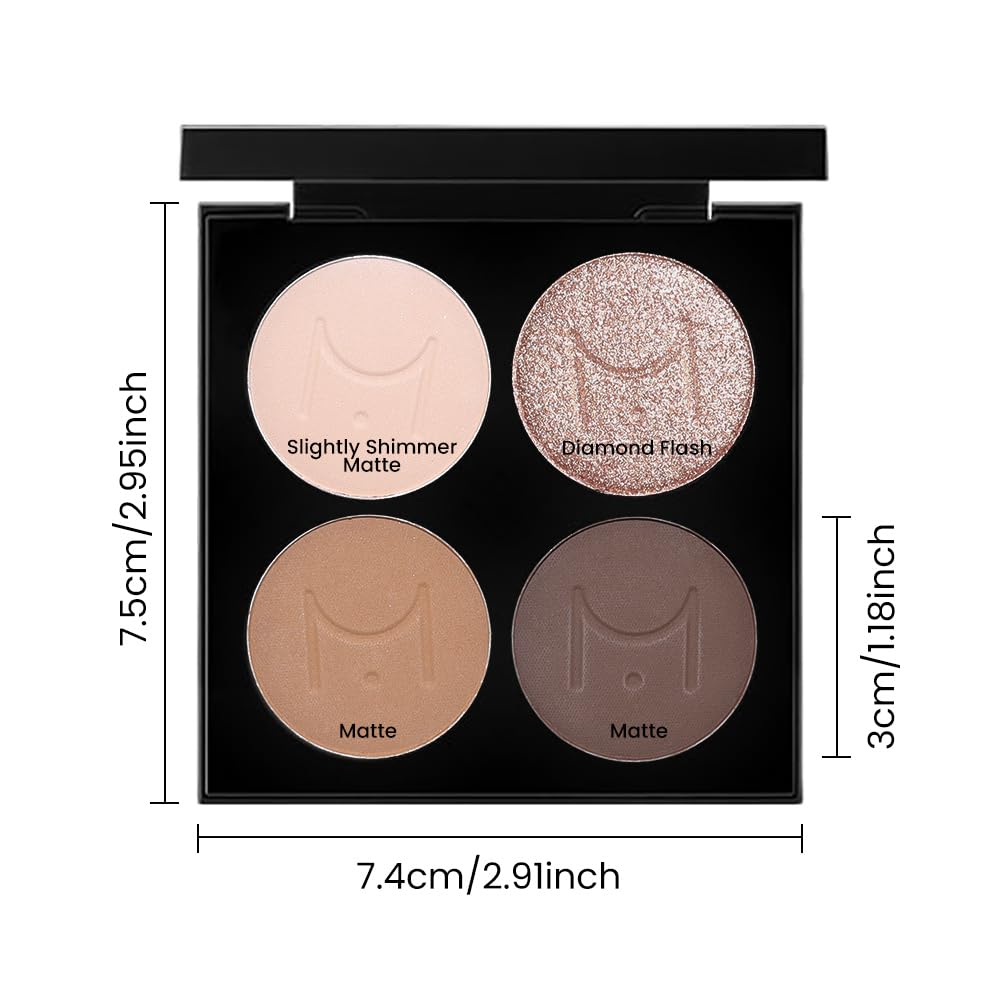 Eyeshadow Quad - Blendable Matte & Shimmer, 4 Shades Nude Champagne, Gold, Light & Dark Brown, Velvety Pigmented Formula, Long-Lasting, Built-In Mirror, Perfect for Older Women 01#