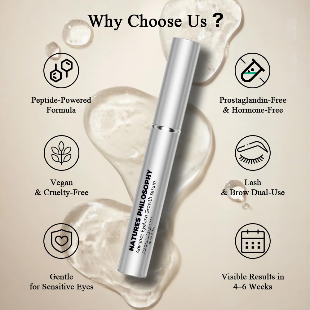 NP NATURES PHILOSOPHY Lash Brow growth serum, Prostaglandin-Free Eyelash Serum for Thicker Longer Fuller Natural Lashes, Peptide Eyelash Eyebrow Enhancing Serum - Sรฉrum De Pestaรฑas Crecimiento 3ml