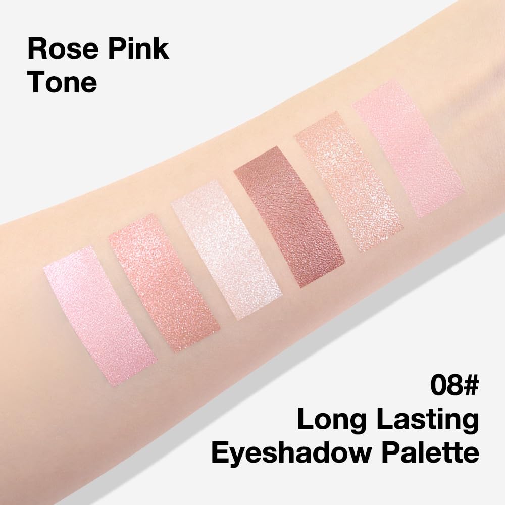 6 Colors Mini Pink Eye Shadow Palette Makeup for Older Women, Neutral Matte Shimmer Eyeshadow Palette Highly Pigmented Waterproof, paleta de sombras de ojos, Vegan & Cruelty-free, 08