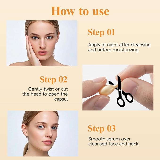 Vitamin C Face Serum Oil - HKH Vit C with Vitamin E Serum Capsules - Evens Skin Tone & Reduces Fine Lines Skincare - 48 Travel-Friendly Capsules for Smoothing Moisturizing Skin - with Mini Scissors