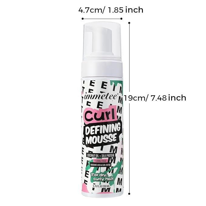 immetee Curly Hair Mousse, Coconut Oil and Silk Protein for Frizz Control Styling Mousse, Extra Moisture Lock and Curl Define for Curly Hair Products.200ml/6.76fl Oz