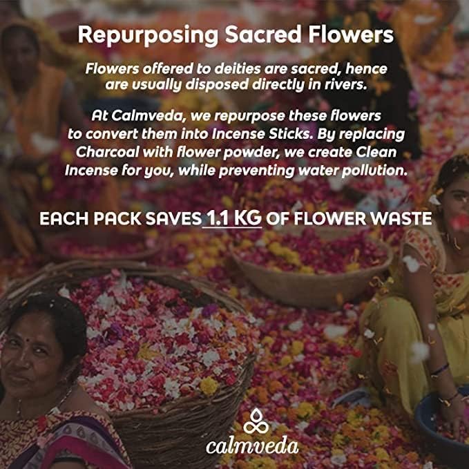 Indian Sandalwood Incense Sticks - 80 Sticks, Charcoal Free, Upcycled Flowers, All Natural, Non Toxic, Meditation & Stress Relief - Glowelle