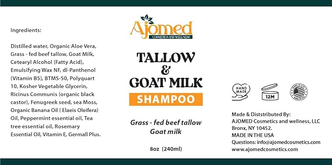 Beef Tallow & Goat Milk Shampoo and Conditioner Set - Handmade Hair Care for Thinning Relief, Sea Moss Shampoo and Conditioner, Thickening Formula for Hair Regrowth & Str (Shampoo & Conditioner 12 Oz)