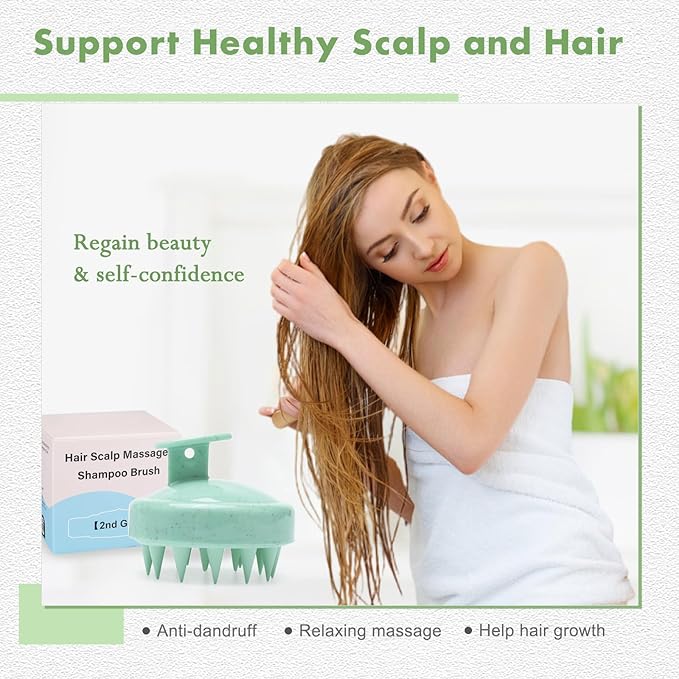 FREATECH Wheat Straw Scalp Massager Shampoo Brush with Soft Silicone Bristles for Scalp Scrub and Hair Growth, Head Massager Hair Scrubber Scalp Exfoliator for Dandruff, All Hair Types, Mint Green