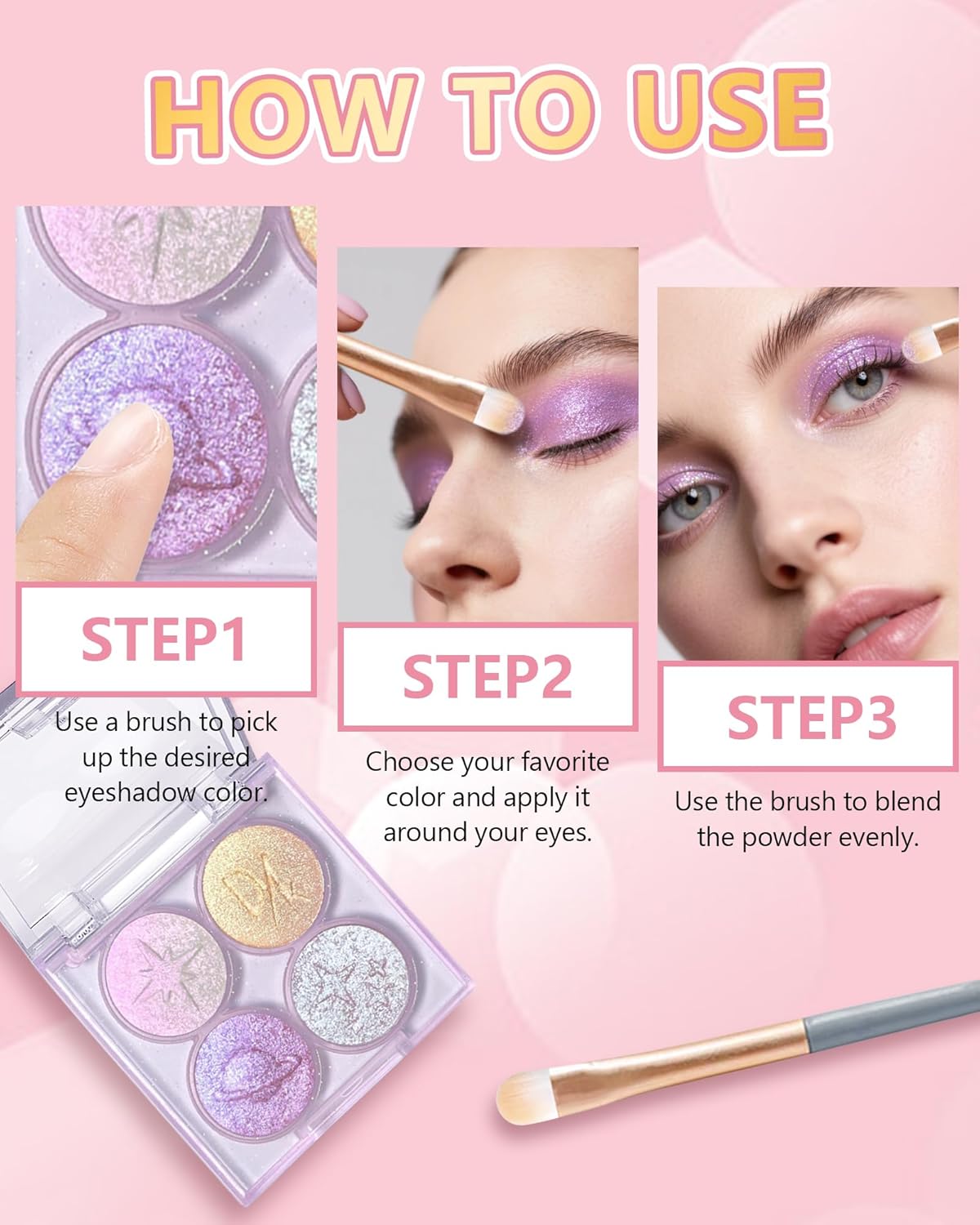 Holographic Multichrome Glitter Eyeshadow&Highlighter Palette, Sparkling Color Shift Metallic Shimmer Face Eye Shadow Palette,Highly Pigmented Cream Purple Mermaid Facial Illuminator Fairy Makeup-02