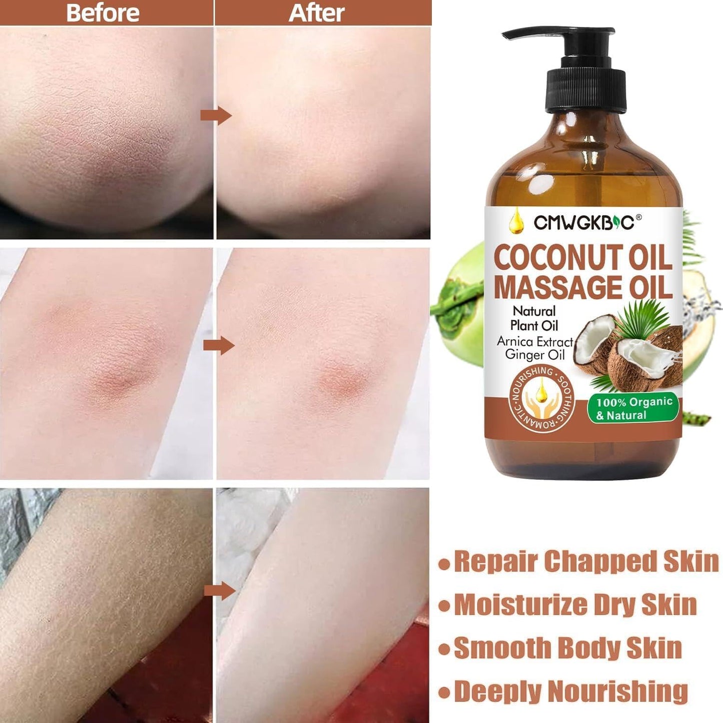 Coconut Oil Massage Oil for Massage Therapy- Relaxing Massage Oil,Carrier Oil for Essential Oils,Non-Greasy Coconut Oil for Skin and Hair,Massage Oils for Date Night Spa Body Oil for Women Men