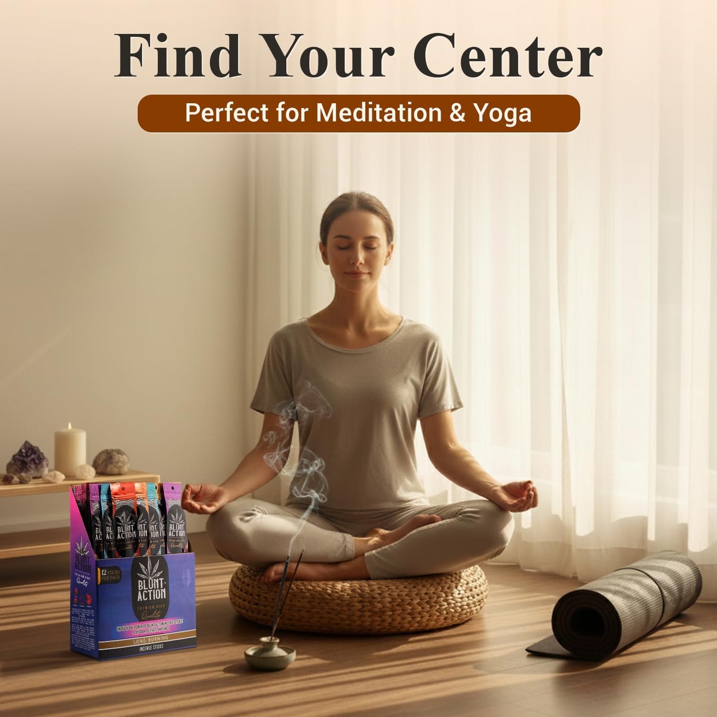 Tulasi Blunt Action Incense Sticks, 12 Packs, 144Pc, Long Lasting Fragrance, Natural Essential Oils Hand Rolled Incense Sticks for Aromatherapy, Relaxing, Yoga, Meditation, Prayer - Glowelle