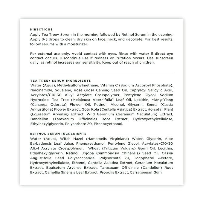 Tree of Life Facial Serum for Face - Skin Care Face Serums, Hydrating, Anti-Aging, Skin Care Duo Serums to Smooth Dry & Sensitive Skins (Retinol & Tea Tree, 2 x 1oz)