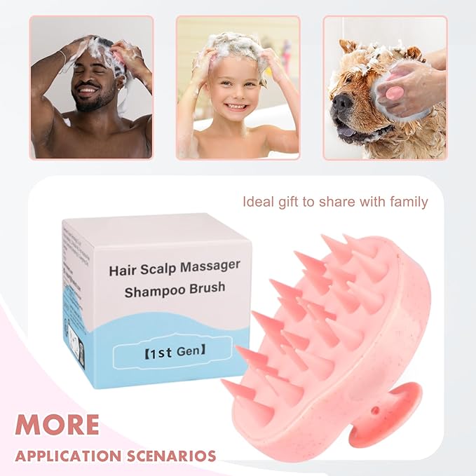 FREATECH Scalp Massager Hair Growth, Scalp Scrubber Shampoo Brush with Soft Silicone Bristles for Dandruff Removal and Hair Care, Wet & Dry Hair Massager Scalp Exfoliator, Chalk Pink