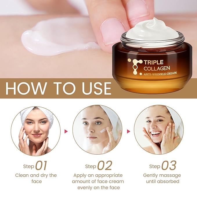 Triple Collagen Cream, Hydrolyzed Collagen Face Moisturizer with Hyaluronic Acid & Niacinamide, Barrier Repair, Deep Nourishment, Oil Control & Brightening, Anti-Glycation & Anti-Gging, 50g/1.764oz