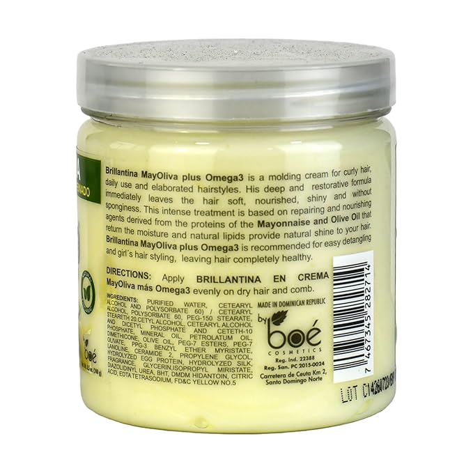 Mayoliva Brillantina Styling Cream, Deep Moisturizing & Shine for Curly Hair, Omega-3 Hair Treatment with Mayonnaise & Olive Oil, Anti-Frizz & Nourishing Hair Cream for Smooth, Defined Styles 8.5 oz