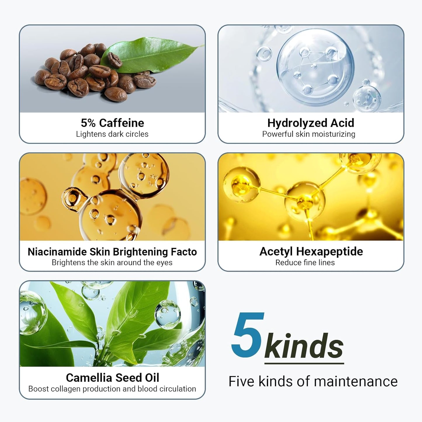 Eye Cream with 5% Caffeine Hyaluronic Acid for Puffy, Fine Lines, Dark Circles and Wrinkles, Under Eye Serum with 360ยฐ Roller Massage Ball, Eyelids Skin Care for Women & Men, 0.5 fl. oz