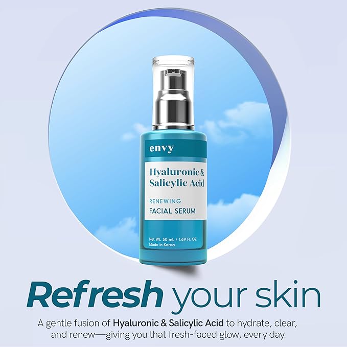 Envy Hyaluronic Acid Serum for Face - Pore Cleansing, Skin Tightening & Hydrating - Dermatologist Tested, Anti-Aging Facial Serum for All Skin Types - Cruelty-Free Korean Skin Care - 1.69 Fl. Oz