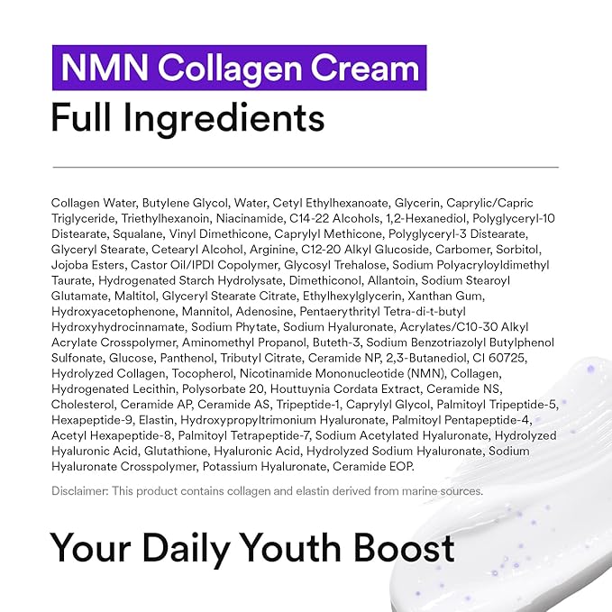 NMN Collagen Cream | Hydrating & Firming Moisturizer with Peptides & Glutathione & Hyaluronic Acid | Boosts Elasticity & Wrinkle Care | Korean Skincare, 1.69 fl.oz