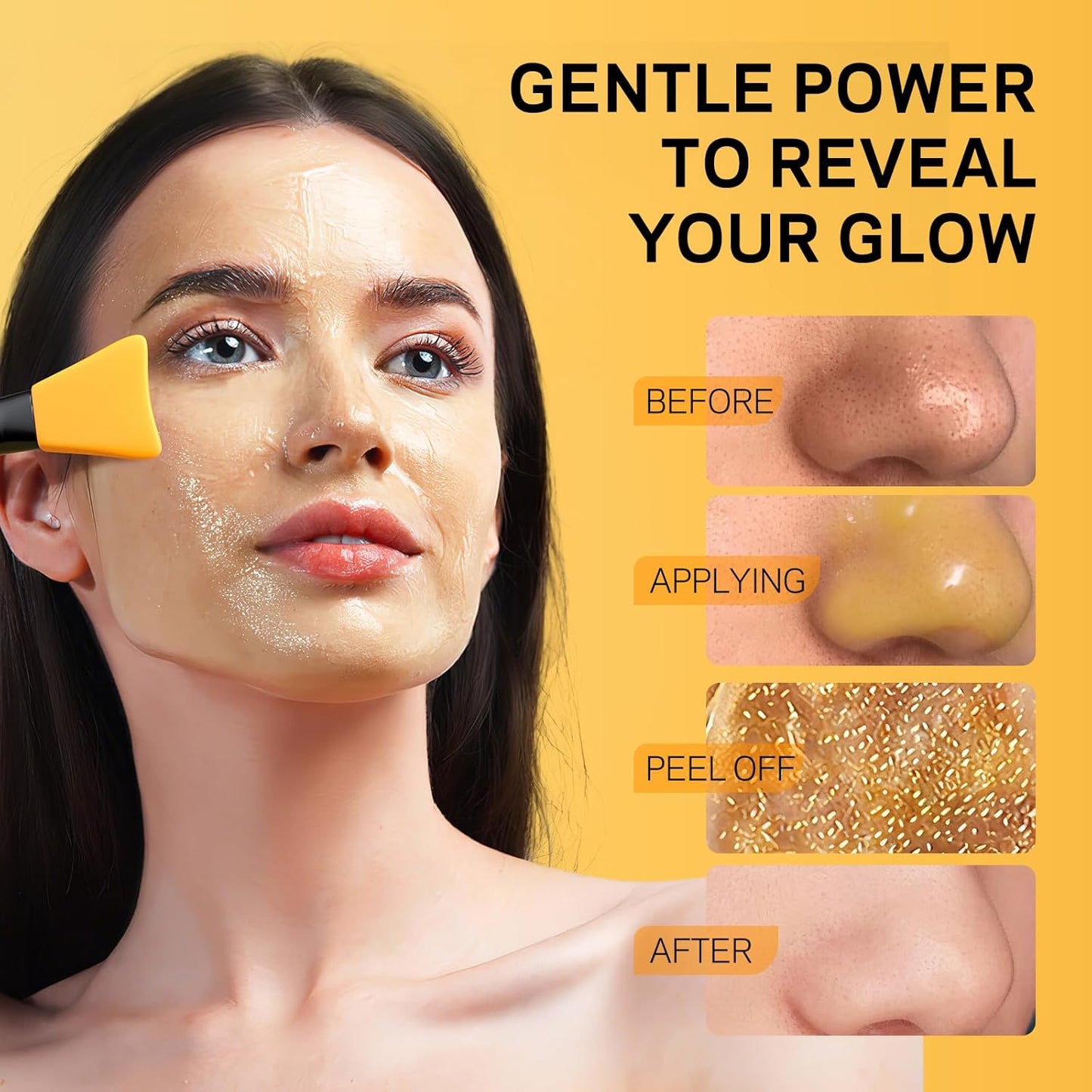 Blackhead Remover Mask, Peel Off Face Mask with Vitamin C & Turmeric for Men and WomenโDeep Cleansing Nose Facial Mask for Blackheads, Pores & Oil Control with Pimple Extractor and Brush