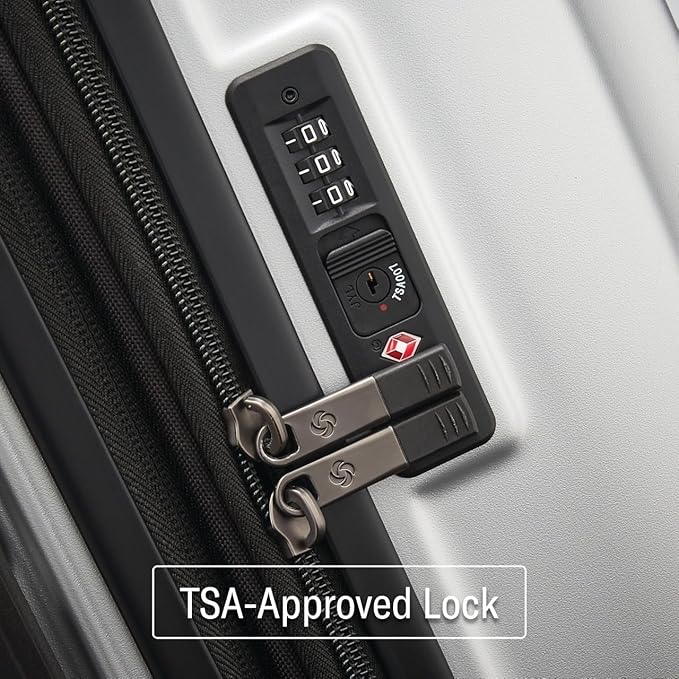 Samsonite Octiv Lightweight Hardshell 3-Piece Luggage Set (20/24/28) - Durable & Impact Resistant, 360ยฐ Aero Trac Spinner Wheels, Adjustable Telescopic Handle, Expandable, TSA Approved Lock - Silver