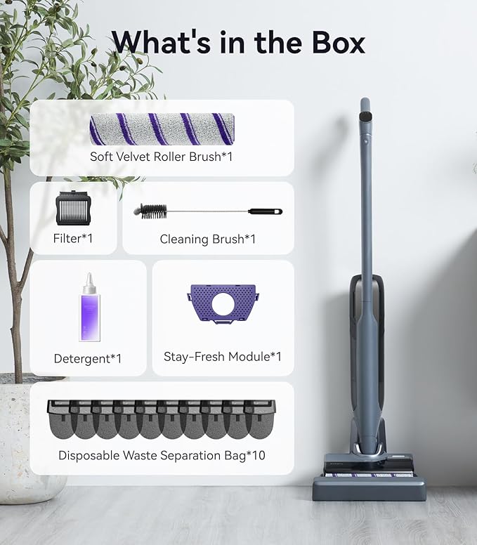 NARWAL S30 Pro Wet Dry Vacuum Cleaner with 20000Pa Suction, Cordless Vacuum Mop for Hard Floors, Tangle-Free Hair-Cutting, 180ยฐ Lie Flat, 194ยฐF Self-Cleaning, Disposable Waste Bag, Edge Cleaning