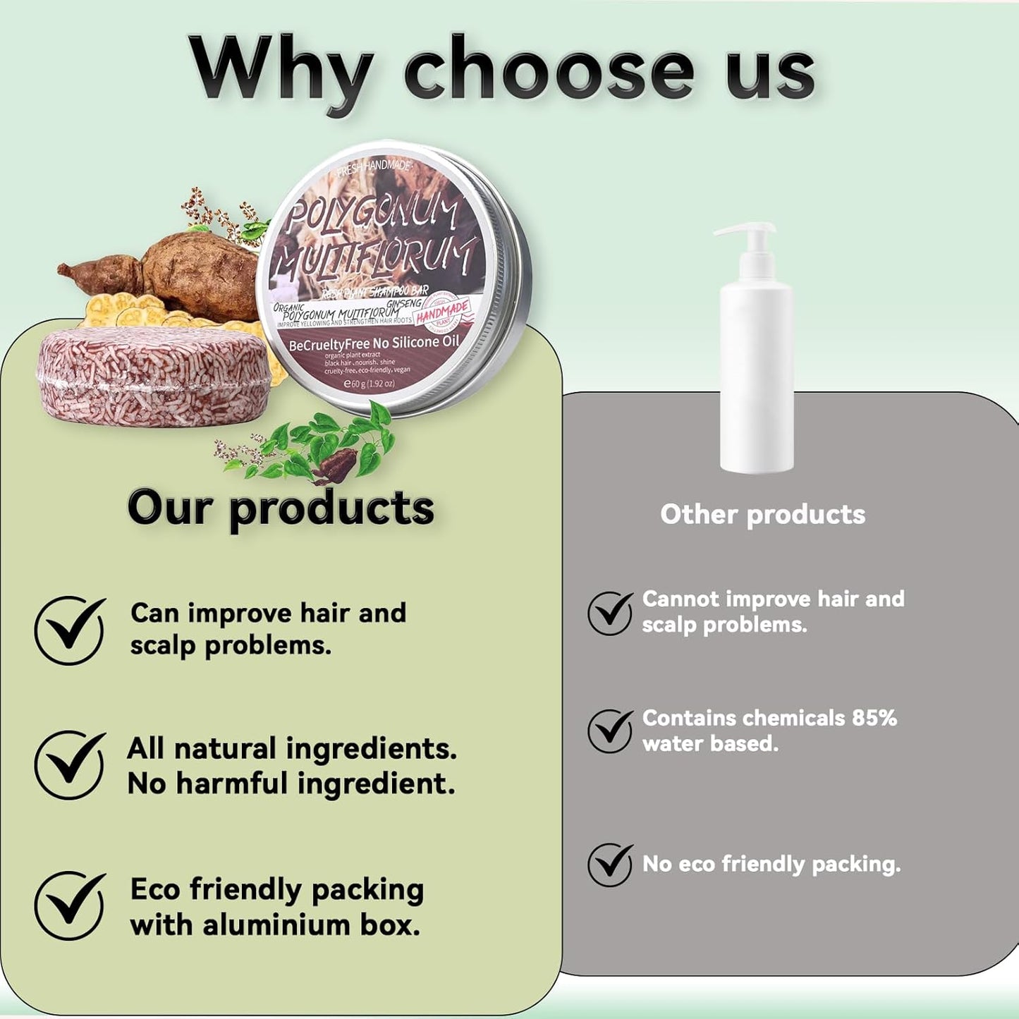 2PCS Shampoo Bar for Gray Hair, Shouwu Blackening Shampoo Soap for Gray Hair Natural Organics Shampoo and Conditioner Bar for Thinning Hair for Men & Women (Shouwu) - Glowelle