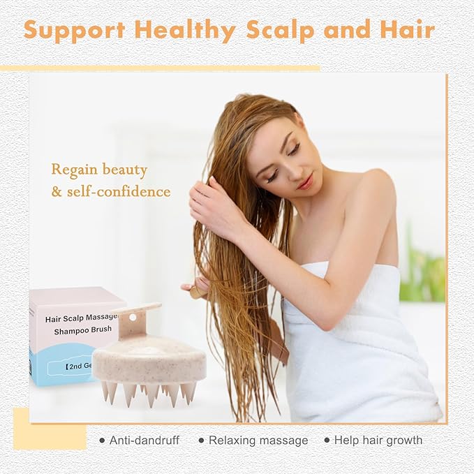 FREATECH Wheat Straw Scalp Massager Shampoo Brush with Soft Silicone Bristles for Scalp Scrub and Hair Growth, Head Massager Hair Scrubber Scalp Exfoliator for Dandruff, All Hair Types, Beige