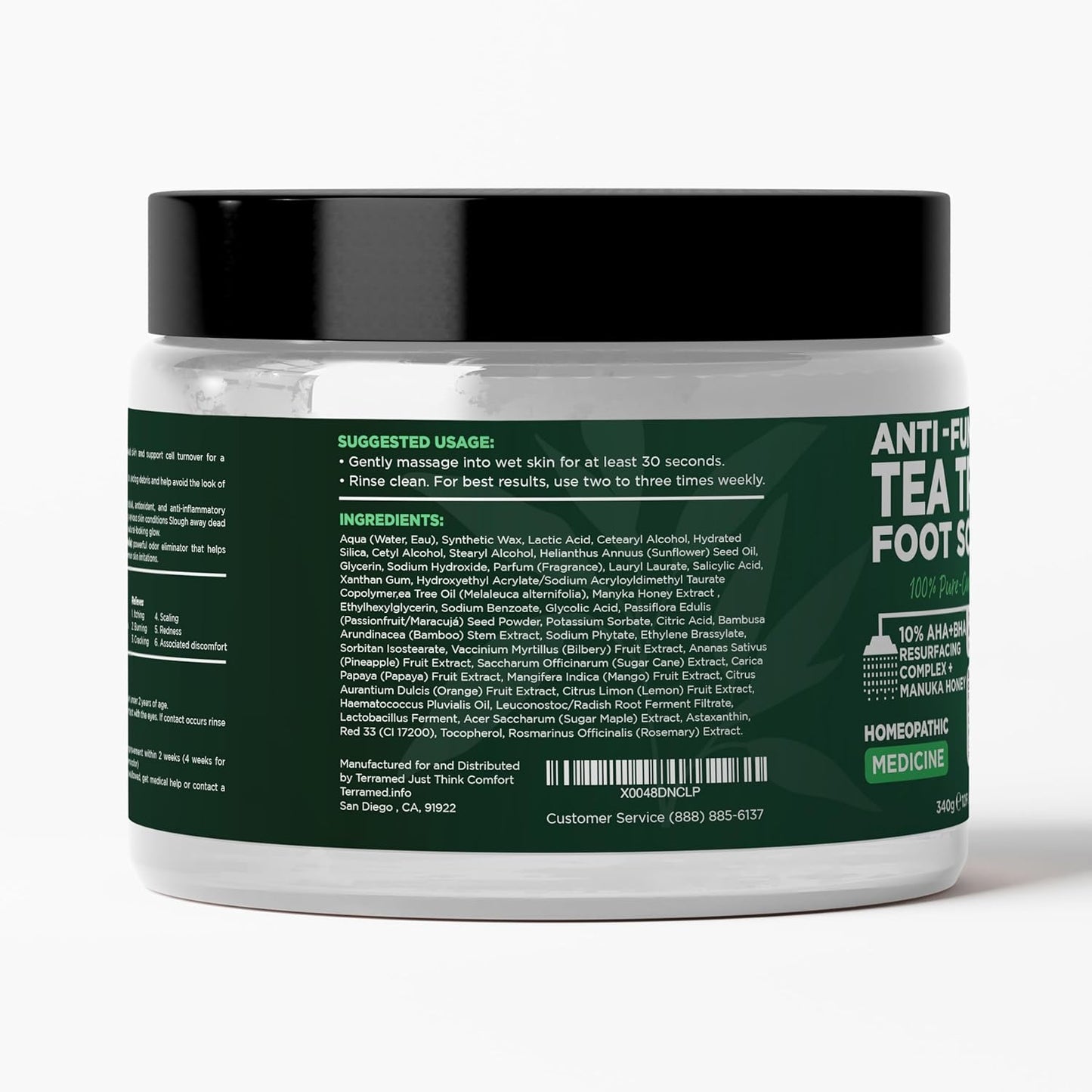 Foot Scrub with Tea Tree Oil | Callus Remover For Feet | Exfoliating Scrub with Salicylic and Glycolic Acid for Dead Skin, Athleteโs Foot, Warts, Corns, Rashes, Foot Odor, Insect Bites and Foot Care