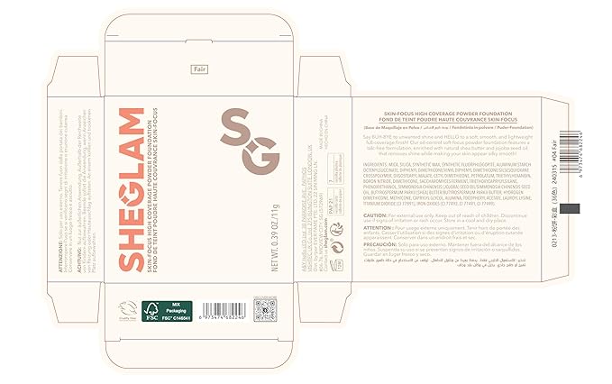 SHEGLAM SKin-Focus Full Coverage Powder Foundation Oil-Control Lightweight Face Pressed Powder Makeup-Fair