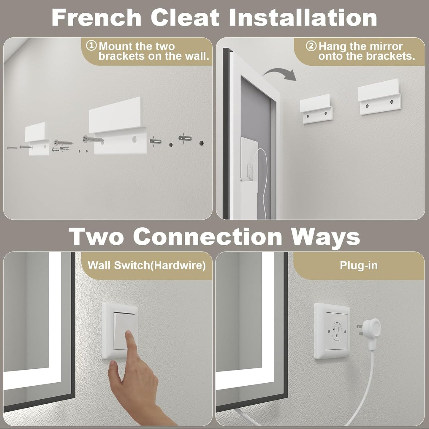 OKPAL 40x30 Framed LED Mirror for Bathroom, Black Lighted Bathroom Mirror with Lights, Front and Backlit LED Bathroom Vanity Mirror, Anti-Fog, Dimmable, Shatterproof, Memory, ETL Listed