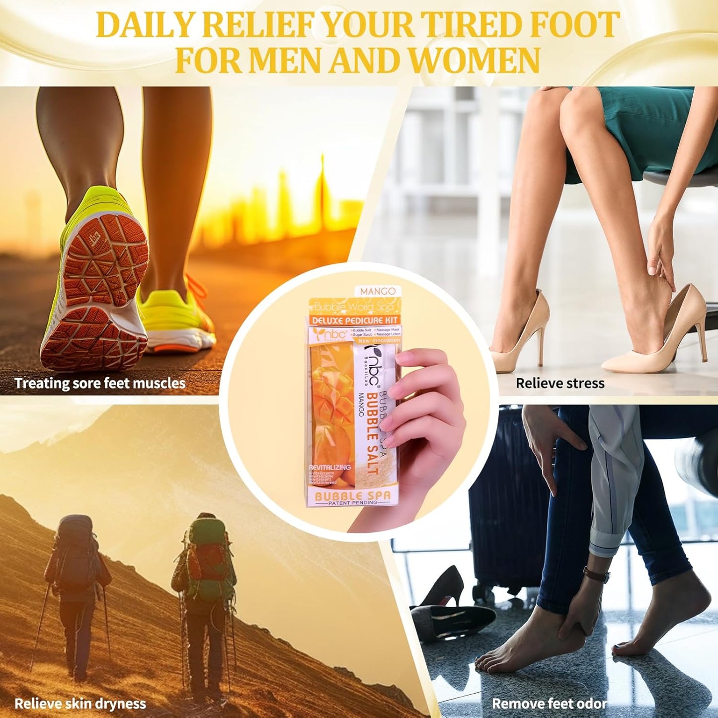 Pedicure Kit Foot Soak Set: Bubble Salt, Sugar Scrub, Massage Mask, Massage Lotion in a Box, 4 Step Foot Spa Kit for Dry Feet, Softens Calluses, Soothes Sore, Tired FeetοΌ3 Set Rose)