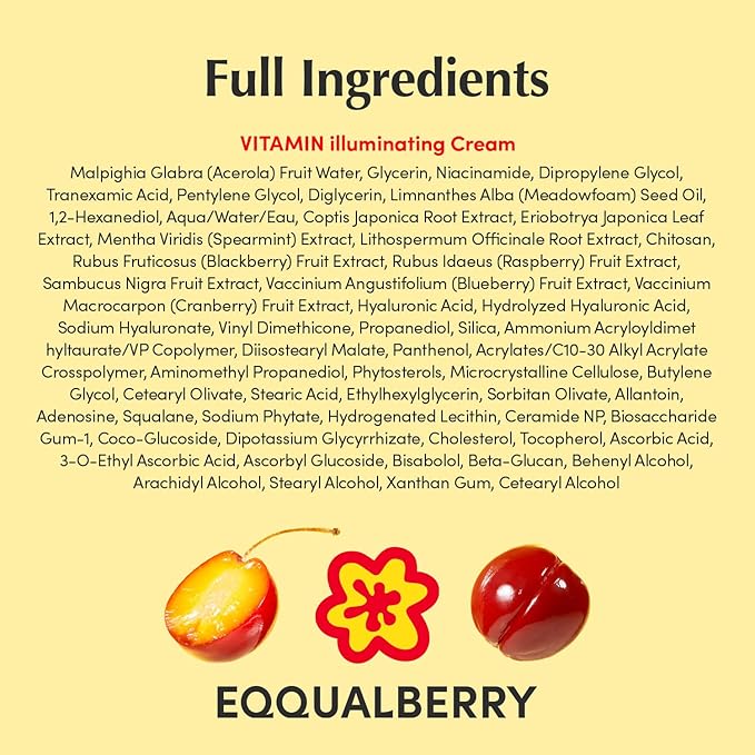EQQUALBERRY Vitamin Illuminating Cream – Vitamin C & 5% Niacinamide + 3% TXA | Dark spots Cream | Ceramide Barrier Strength | Glowy, Lightweight Hydration (1.69 fl.oz / 50ml)