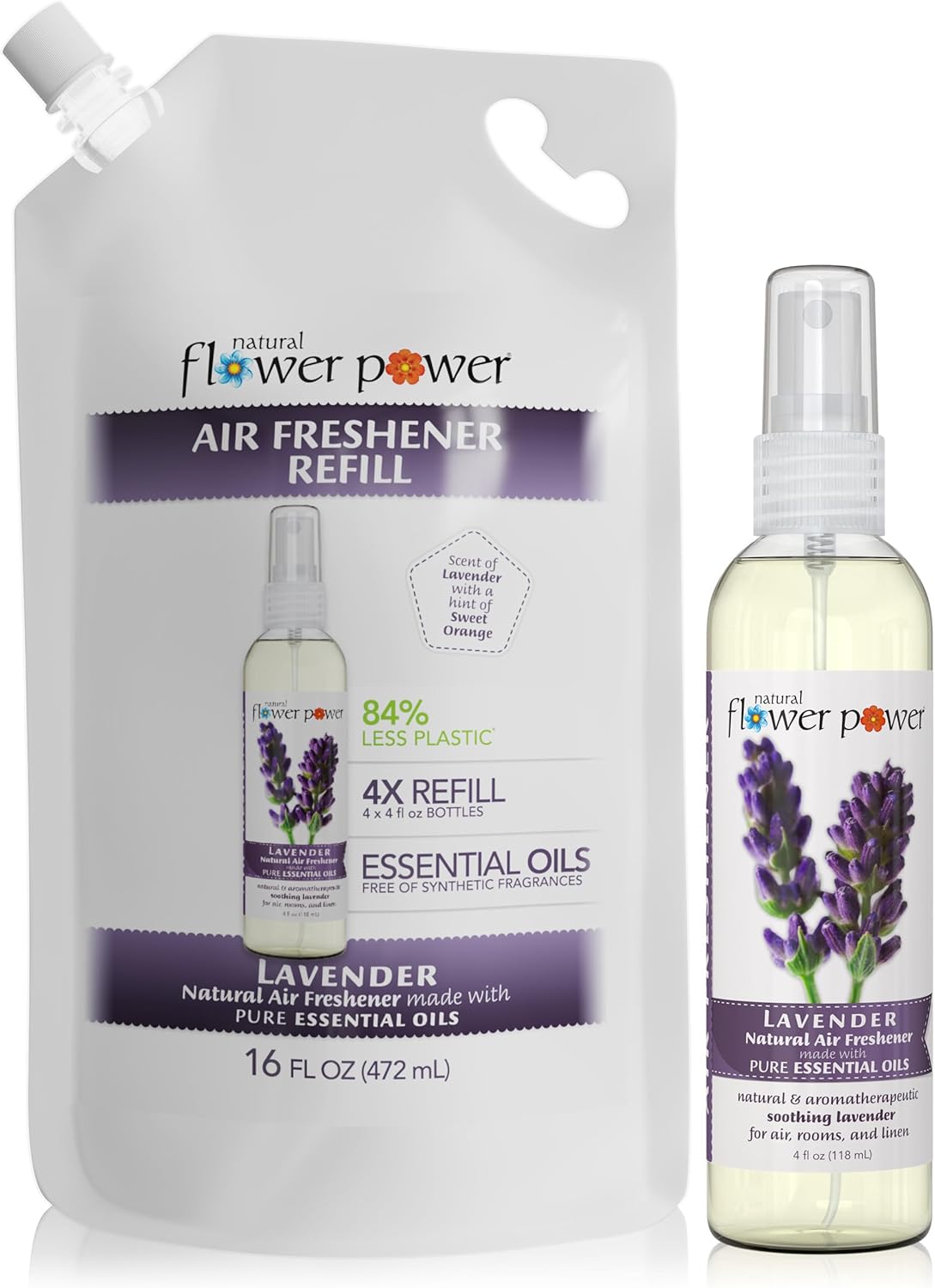 Air Freshener Spray Refills - Odor Eliminator w/Essential Oils - Home, Car & Fabric - Cruelty Free & Vegan โ Lavender Spray 4 fl oz + Refill 16 fl oz Combo