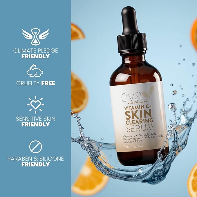 Vitamin C Serum for Face with Retinol & Salicylic Acid – Skin Clearing Acne Spot Treatment with Niacinamide, Hyaluronic Acid, MSM – Anti-Aging Facial Serum for Dark Spots and Blemishes, 2 Fl Oz