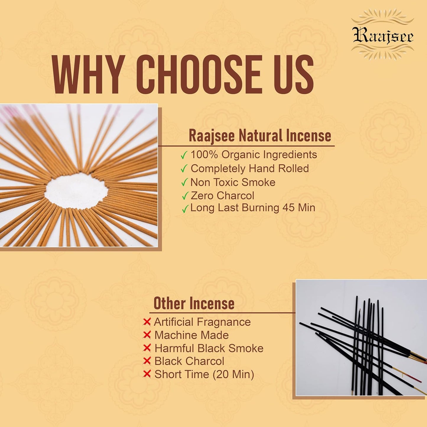 Raajsee Palo Santo Incense Sticks 100 gm Pack-100% Pure Organic Natural Hand Rolled Free from Chemicals-Perfect for Church,Aromatherapy,Relaxation,Meditation,Positivity & Sensual Therapy - Glowelle