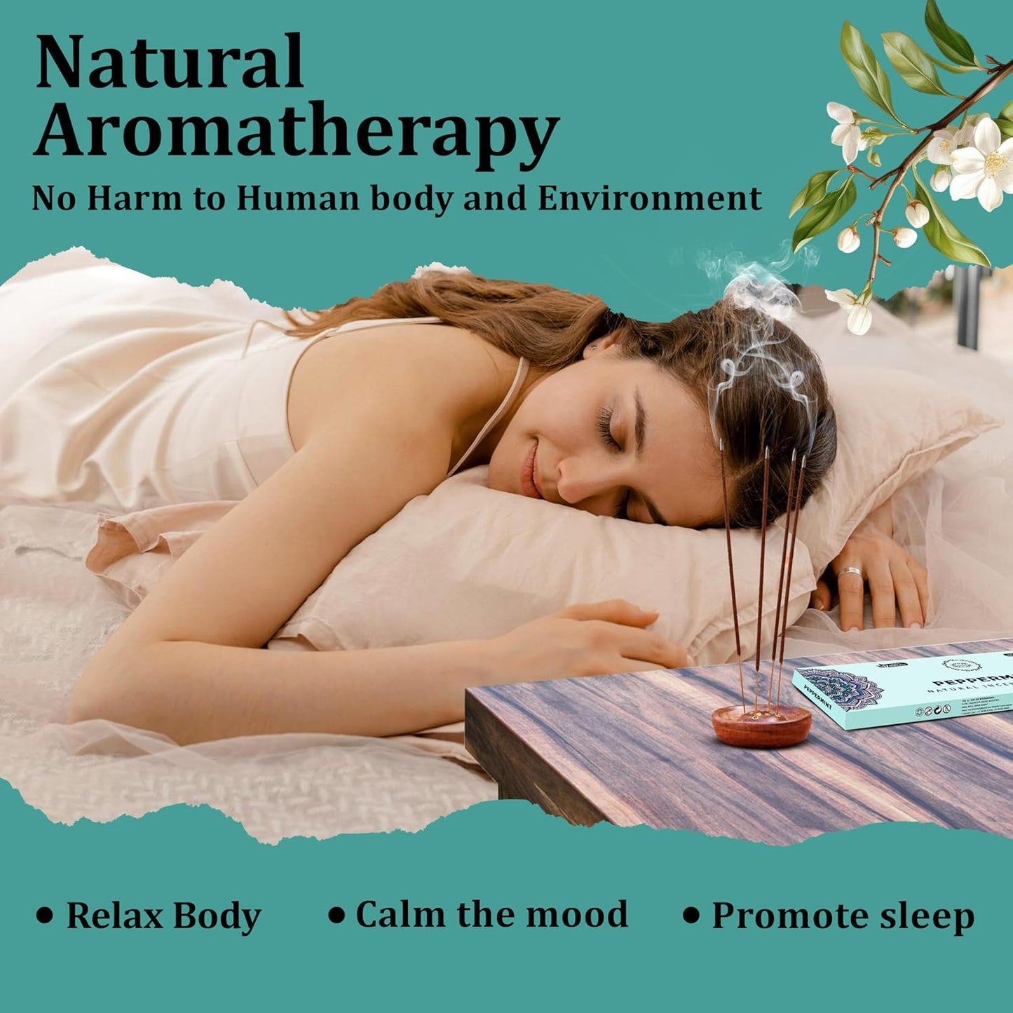 Peppermint Incense Sticks 100 gm Pack, Charcoal Free - 100% Natural,Organic Non Toxic Insence Sticks, Inscents Made with Flowers, Meditation Gifts for Spiritual Cleansing, Relaxation - Glowelle