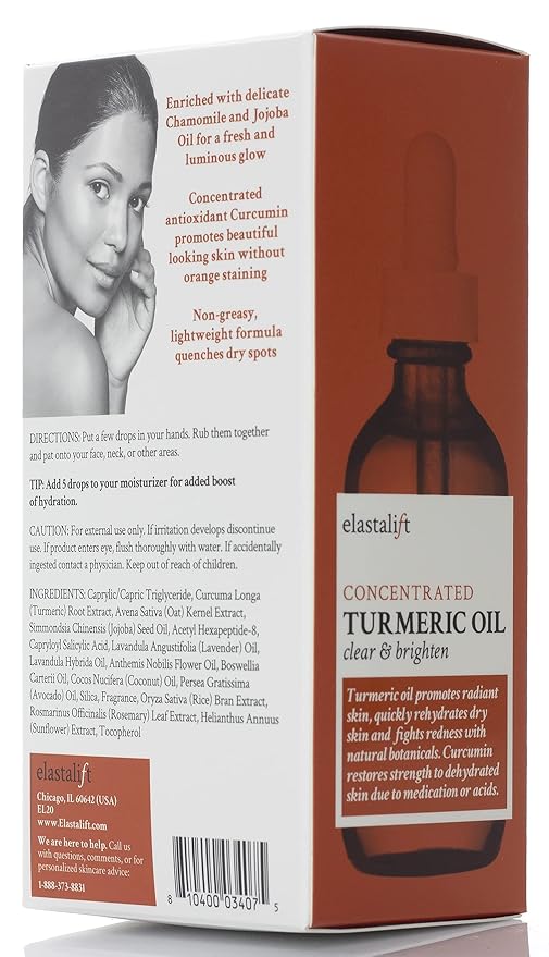 Elastalift Turmeric Oil Facial Skin Care Serum For Face. Antioxidant Moisturizer Skincare Serum Formula W/Rose Extract & Jojoba Oil For Dry Skin, Redness, & Skin Blemishes, 1.8 Fl Oz
