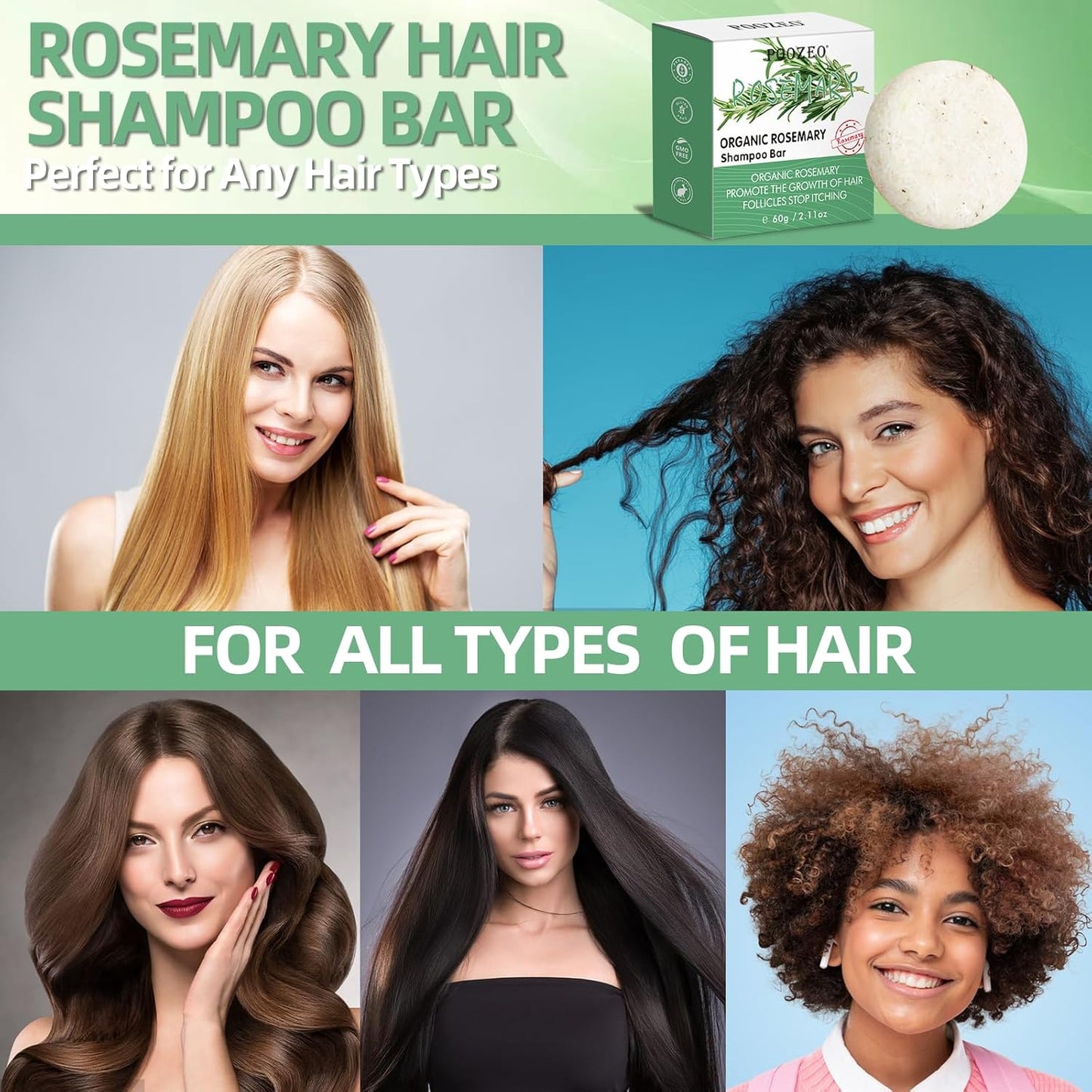 2 Pack Rosemary Hair Shampoo Bar,Deep Cleansing for Scalp Hair Loss Shampoo Soap,Organic Hair Oil Control,Solid Shampoo for Hair Growth, Refreshing and Hydrating Soap for Stocking Stuffers Women Gifts - Glowelle