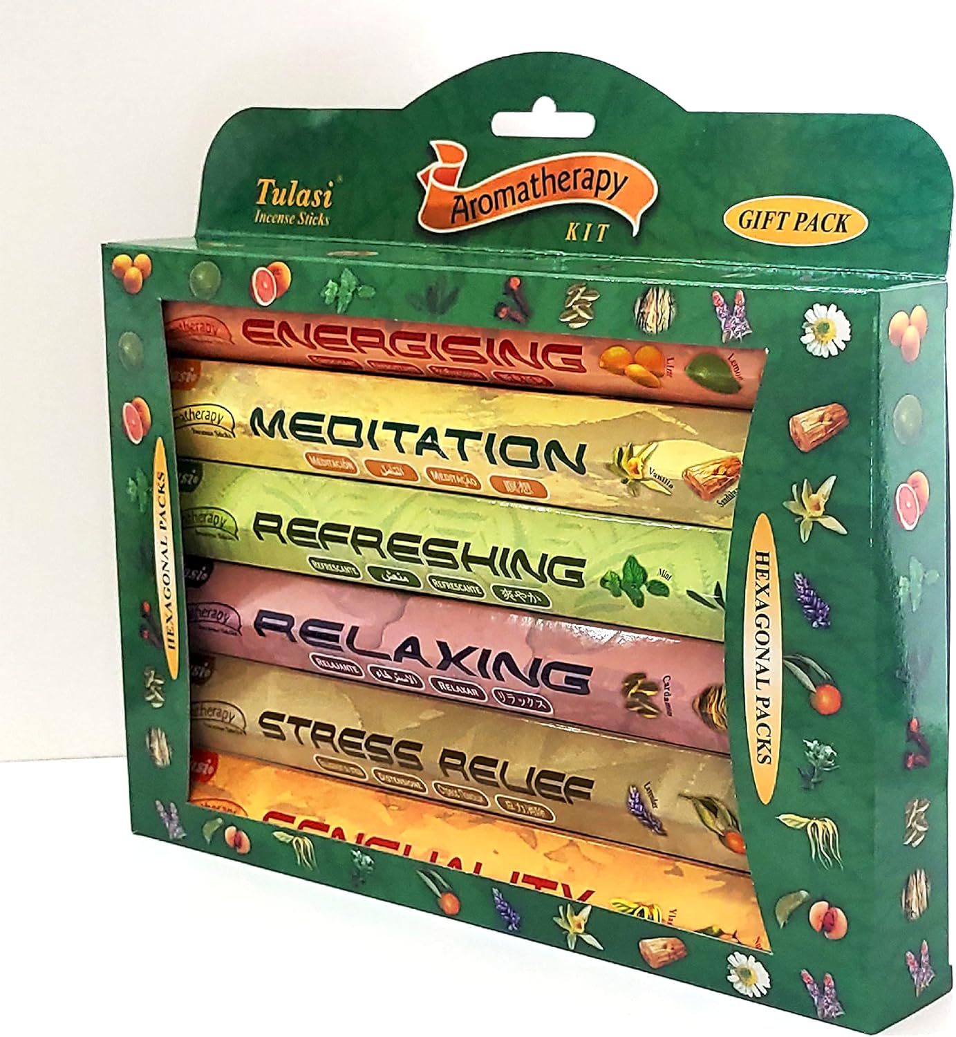 Tulasi Premium Aromatherapy Incense Sticks - Energising, Relaxing, Refreshing, Sensuality, Meditation & Stress Relief Mixed Scents, Hand Rolled with Natural Oils 120 Incense Sticks, 6 in 1 Gift Pack - Glowelle