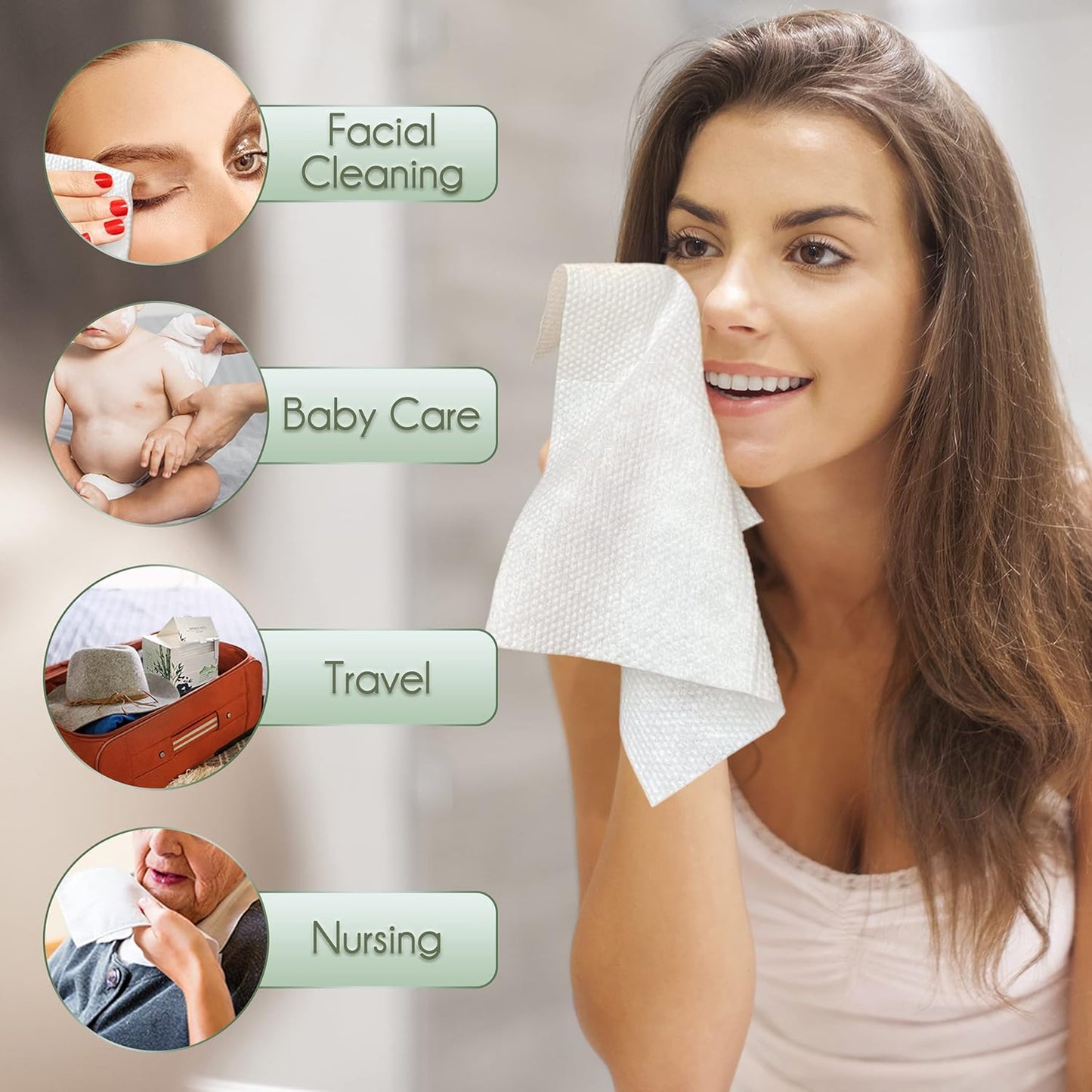 Bamboo Viscose Disposable Face Towel Biodegradable Large Dry Face Wipes 60 Count Extra Thick Soft Clean Facial Towels for Sensitive Skin, Makeup Removing, Facial Cleansing, Nursing, Travel