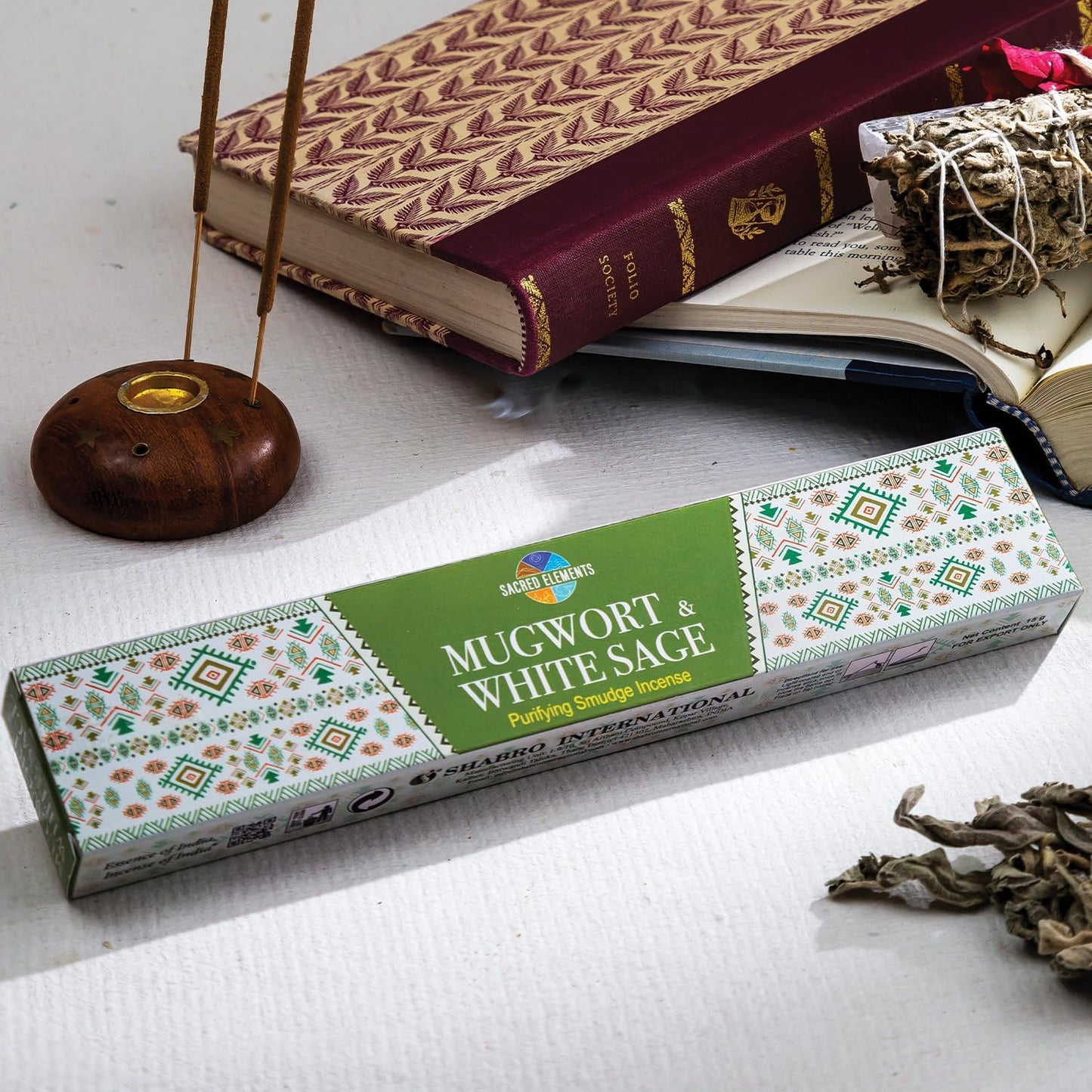 White Sage Incense with Mugwort- Natural Mugwort Magic Herb to Soothe Nerves & Improve Mood | Sage Incense Sticks for Cleansing | Thoughtful Gift for Loved Ones (12 Packs, 100+ Sticks) - Glowelle