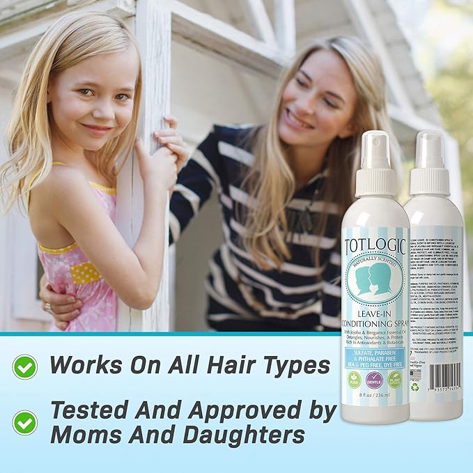 TotLogic Kids Detangler Hair Spray and Toddler Leave In Conditioner - Naturally Scented with Essential Oils - Original, 8 oz