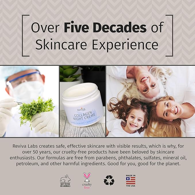 Reviva Labs Collagen Night Cream – Hydrating Face Cream for Women with Hydrolyzed Collagen and Natural Oils for Youthful, Supple Skin – Firming Moisturizer for Face & Neck Area, 2 oz