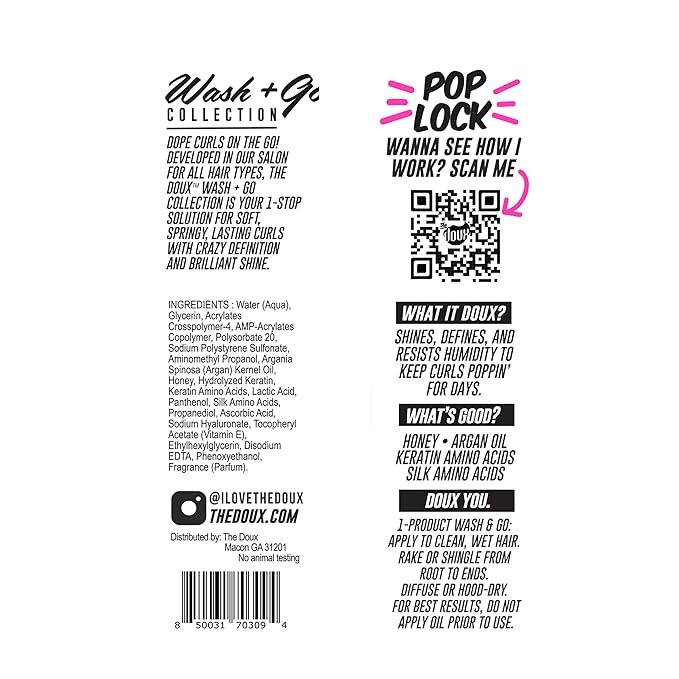 The Doux POP LOCK 5-Day Curl Forming Glaze for Natural Hair – Anti-Humidity Gel with Honey & Argan Oil – Curly Hair Styling Gel for Shine, Frizz Control, and Long-Lasting Curl Definition